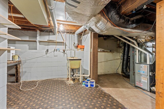 2240 S 13th St, Niles, MI 49120 - unfinished basement featuring heating unit and a sink