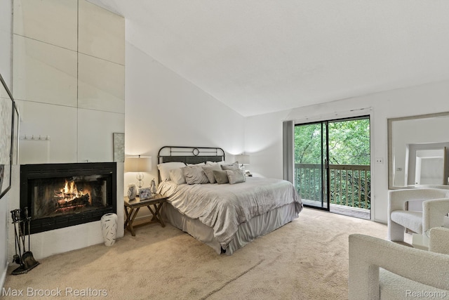 4355 Middleton Dr, Bloomfield Hills, MI 48302 - bedroom featuring carpet, access to outside, a large fireplace, and vaulted ceiling