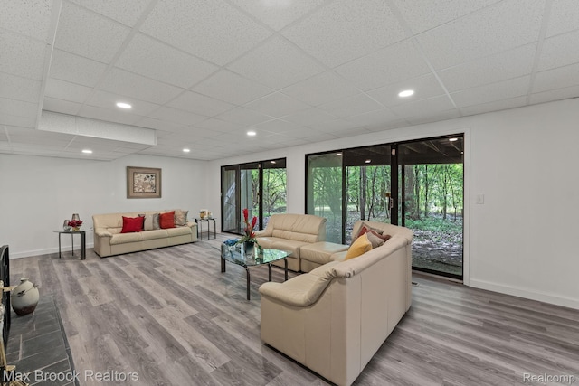 4355 Middleton Dr, Bloomfield Hills, MI 48302 - living area with a paneled ceiling, baseboards, wood finished floors, and recessed lighting