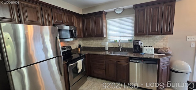 26312 Warrington St, Dearborn Heights, MI 48127 - kitchen with appliances with stainless steel finishes, a sink, decorative backsplash, and dark brown cabinets