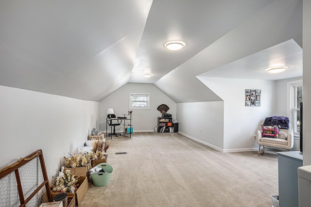 241 E Corey St, Bronson, MI 49028 - recreation room featuring carpet floors, lofted ceiling, and baseboards