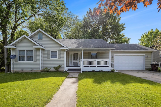 1407 S Dibble St, Hastings, MI 49058 - ranch-style house with a porch, a garage, a front yard, and driveway