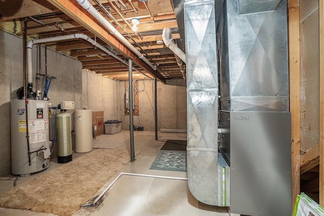 1407 S Dibble St, Hastings, MI 49058 - unfinished below grade area featuring water heater, a water softener system, and heating unit