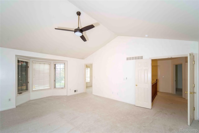6169 Valley View Dr, Canton, MI 48187 - unfurnished room featuring a ceiling fan, vaulted ceiling, and light colored carpet