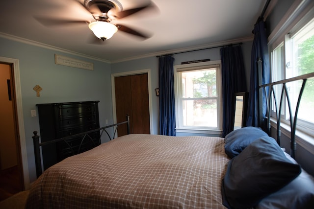 1204 Bydding Rd, Ann Arbor, MI 48103 - bedroom featuring ornamental molding and ceiling fan
