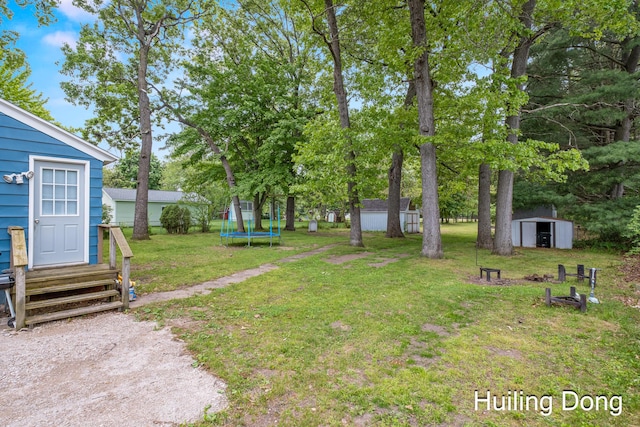 45 S Park St, Muskegon, MI 49442 - view of green lawn with a trampoline and entry steps