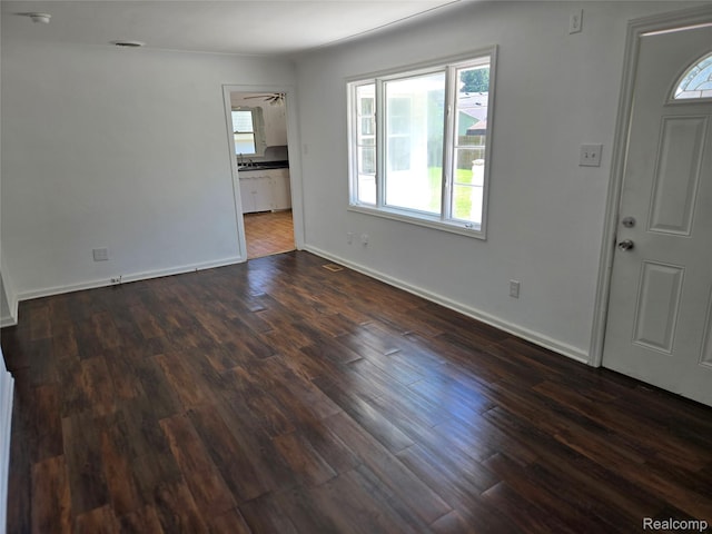 3263 Beechwood St, Monroe, MI 48162 - entryway featuring plenty of natural light, dark wood finished floors, and a ceiling fan