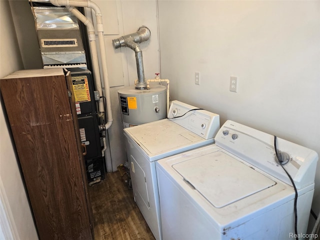 3263 Beechwood St, Monroe, MI 48162 - washroom featuring independent washer and dryer, dark wood-style flooring, heating unit, and electric water heater