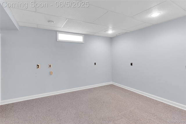 7639 Polk St, Taylor, MI 48180 - basement featuring carpet floors, a paneled ceiling, baseboards, and recessed lighting