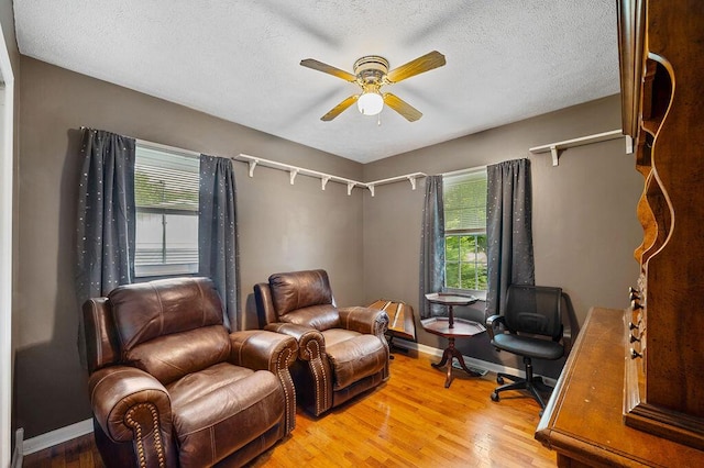917 Kensington Dr, Niles, MI 49120 - living area featuring a ceiling fan, healthy amount of natural light, wood finished floors, baseboards, and a textured ceiling