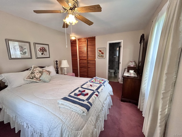 818 W Chestnut St, Morenci, MI 49256 - carpeted bedroom featuring connected bathroom, ceiling fan, and a closet