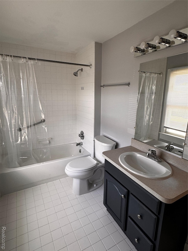 37263 Great Oaks Ct, Clinton Township, MI 48036 - full bath with shower / tub combo with curtain, vanity, and tile patterned floors