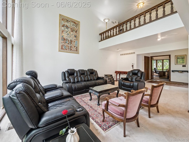 4677 Rolling Ridge Rd, West Bloomfield, MI 48323 - living area with light carpet and a high ceiling