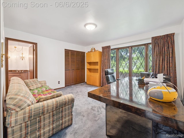 4677 Rolling Ridge Rd, West Bloomfield, MI 48323 - office space featuring carpet floors and a chandelier
