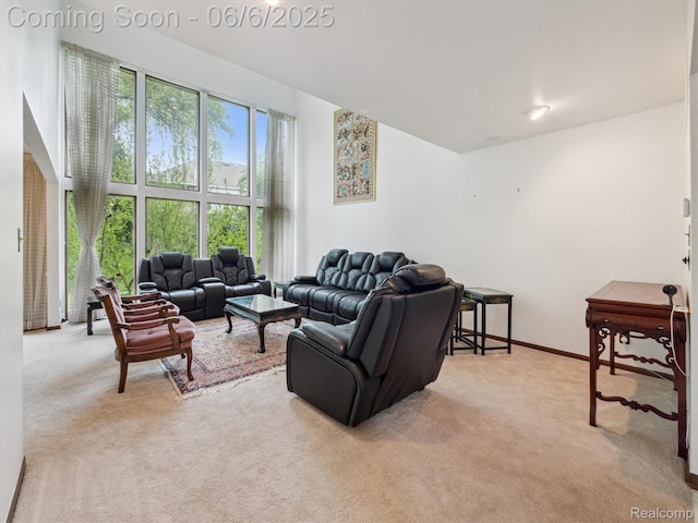 4677 Rolling Ridge Rd, West Bloomfield, MI 48323 - living room featuring light carpet and baseboards