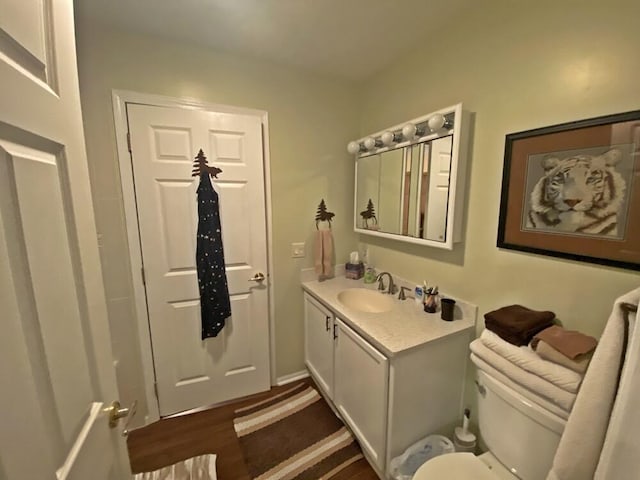 10439 Castaway Ct, Canadian Lakes, MI 49346 - bathroom with vanity, toilet, and wood finished floors