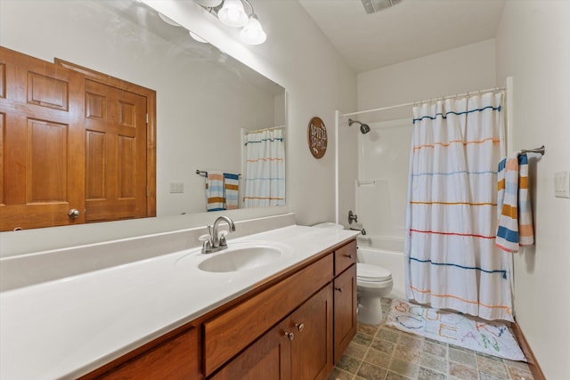11082 Hoffman Rd, Marcellus, MI 49067 - bathroom with vanity, toilet, and shower / bath combination with curtain