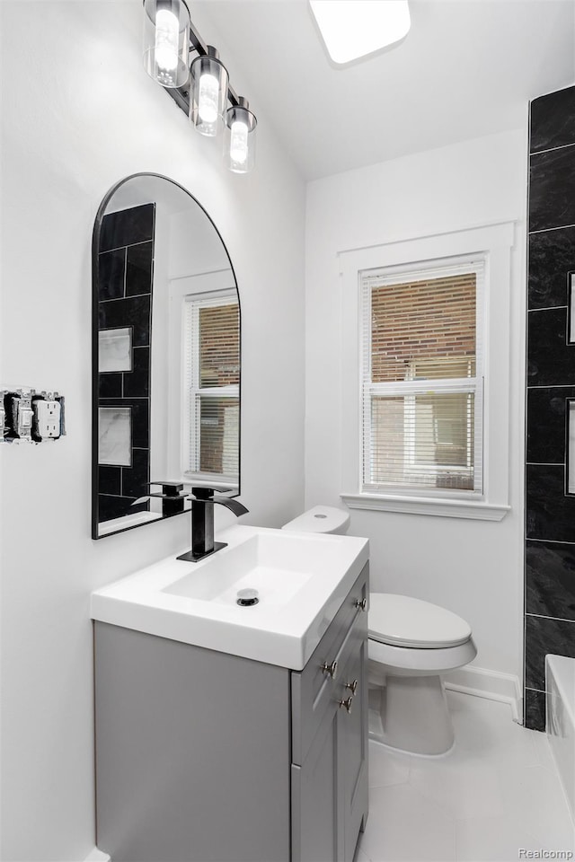 7505 E Robinwood St, Detroit, MI 48234 - bathroom with vanity, toilet, a tub to relax in, a shower, and tile patterned floors
