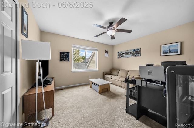 1842 Latimer Dr, Troy, MI 48083 - carpeted living room featuring a ceiling fan and baseboards