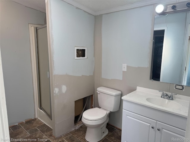 59227 Lewis Ln, New Haven, MI 48048 - full bath with vanity, a stall shower, and ornamental molding