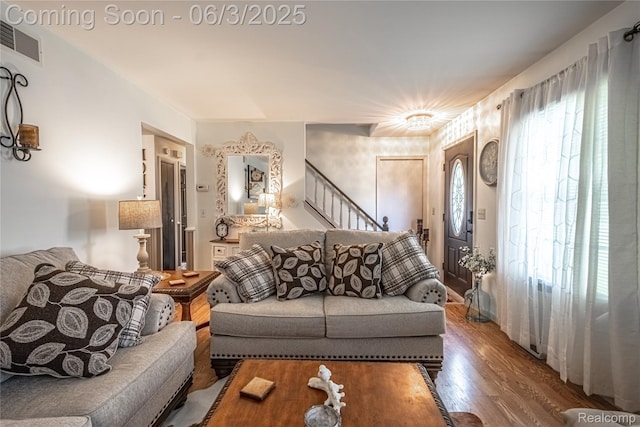 527 Montana St, Marysville, MI 48040 - living area with wood finished floors and stairs
