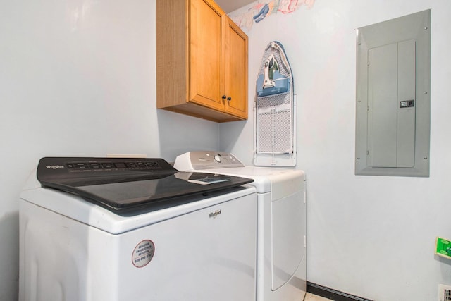2278 W Wagner Rd, Buchanan, MI 49107 - washroom featuring electric panel, cabinet space, and washer and dryer