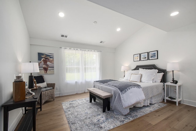121 S Barker St, New Buffalo, MI 49117 - bedroom featuring lofted ceiling, light wood finished floors, baseboards, and recessed lighting