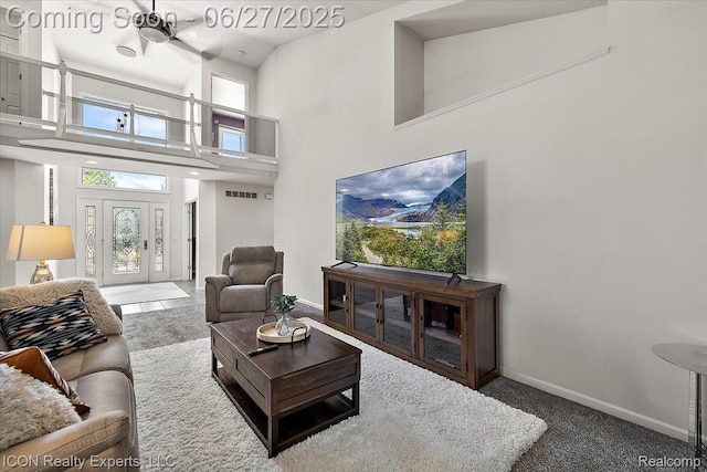 18529 Sumpter Forest Dr, Macomb, MI 48042 - living room featuring a high ceiling and carpet flooring