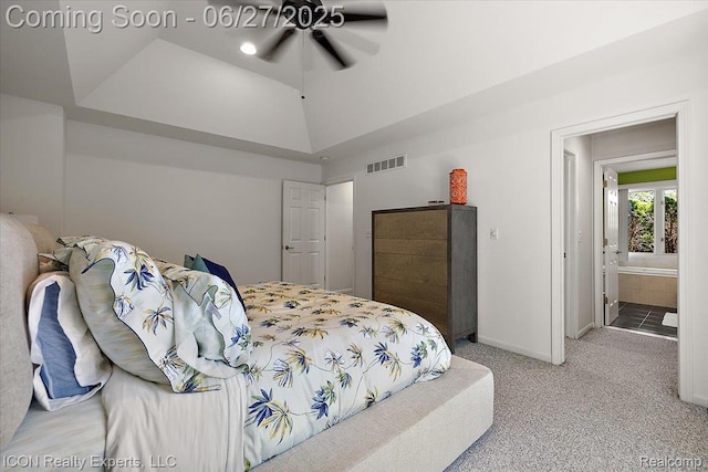 18529 Sumpter Forest Dr, Macomb, MI 48042 - bedroom with light colored carpet, a ceiling fan, and ensuite bathroom