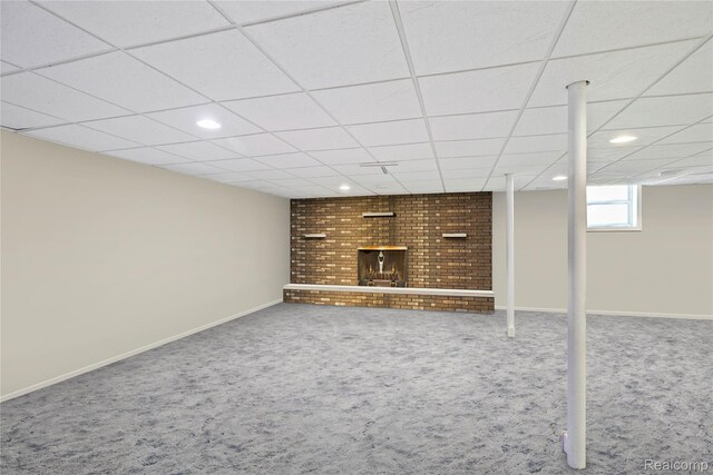 254 Cross Timbers St, Oxford, MI 48371 - basement with carpet floors, a fireplace, recessed lighting, and a paneled ceiling