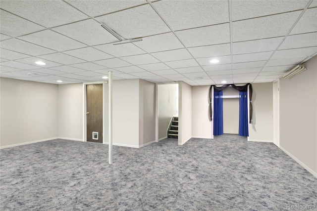254 Cross Timbers St, Oxford, MI 48371 - finished basement with carpet flooring, recessed lighting, stairway, and a paneled ceiling
