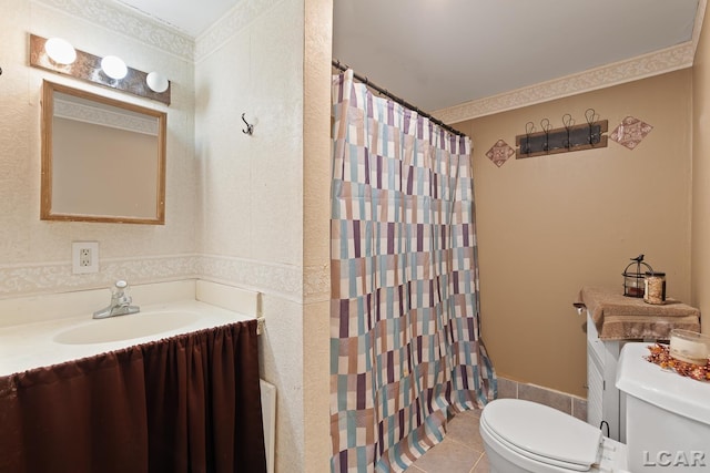 4460 Munger Rd, Tipton, MI 49287 - bathroom featuring toilet, vanity, tile patterned flooring, and curtained shower