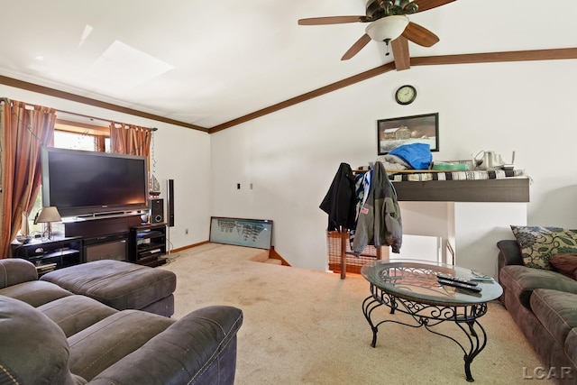 4460 Munger Rd, Tipton, MI 49287 - carpeted living room with a ceiling fan and crown molding