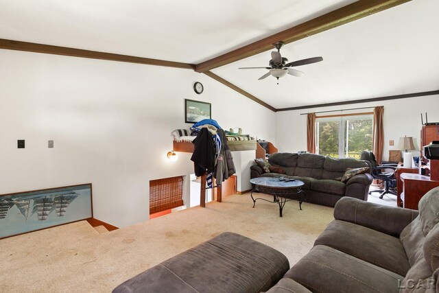 4460 Munger Rd, Tipton, MI 49287 - living area featuring carpet floors, a ceiling fan, and ornamental molding