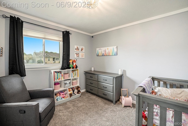 16362 Glenfield Dr, Macomb, MI 48044 - bedroom featuring a nursery area, carpet flooring, baseboards, and ornamental molding