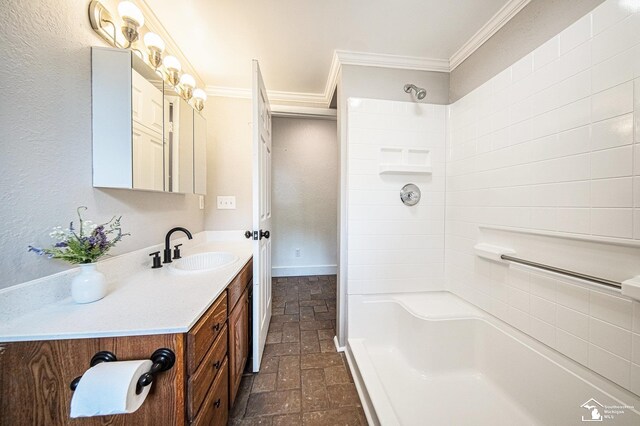 2930 Spielman Rd, Adrian, MI 49221 - full bath with crown molding, vanity, and stone finish floors