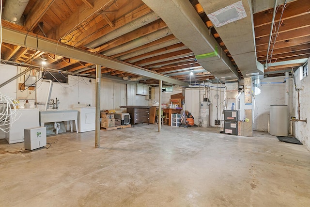 528 Glendale Blvd, Parchment, MI 49004 - unfinished below grade area featuring washer / clothes dryer, water heater, a sink, and heating unit