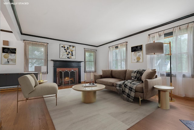 528 Glendale Blvd, Parchment, MI 49004 - living area featuring crown molding, wood finished floors, and a fireplace