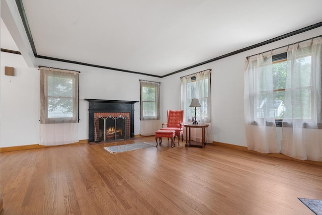 528 Glendale Blvd, Parchment, MI 49004 - living area featuring ornamental molding, light wood-style flooring, a fireplace, and baseboards