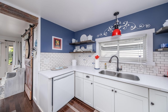 11198 E Royal Rd, Canadian Lakes, MI 49346 - kitchen with open shelves, dishwasher, a sink, and tasteful backsplash