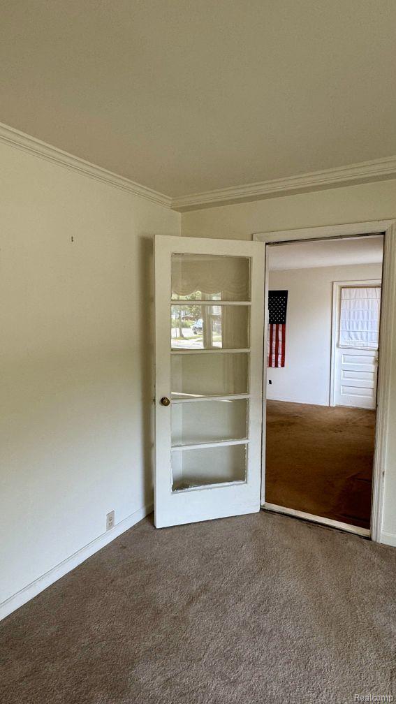 612 Cressfield Ln, Ann Arbor, MI 48103 - spare room featuring crown molding, carpet flooring, and baseboards
