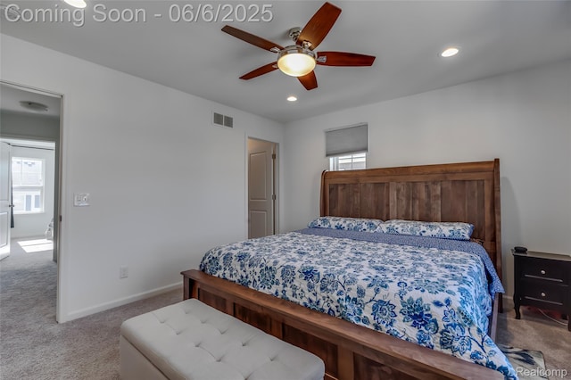 137 Monument Ln, Wixom, MI 48393 - carpeted bedroom featuring recessed lighting, baseboards, and ceiling fan