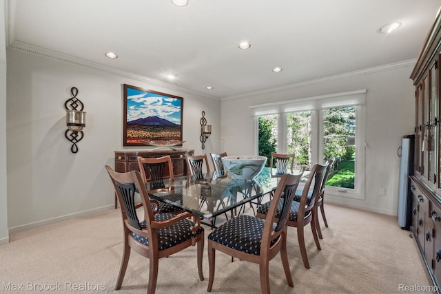 6566 Bristol Dr, West Bloomfield, MI 48322 - dining area with crown molding, light carpet, baseboards, and recessed lighting