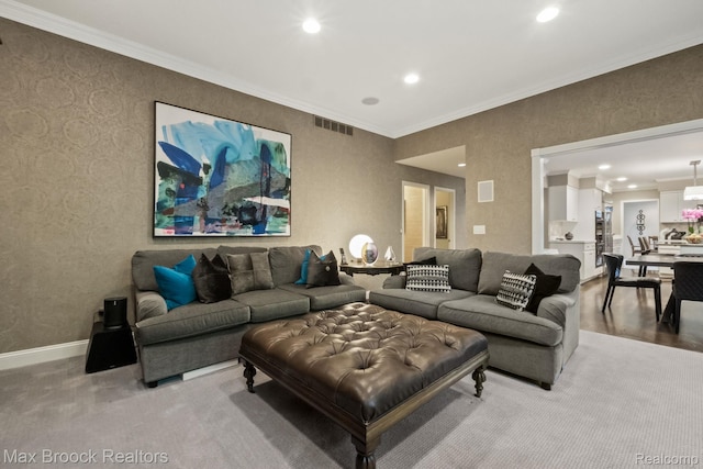 6566 Bristol Dr, West Bloomfield, MI 48322 - living area with recessed lighting, crown molding, and baseboards