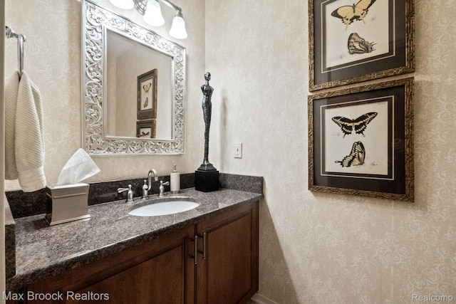 6566 Bristol Dr, West Bloomfield, MI 48322 - bathroom with vanity and wallpapered walls
