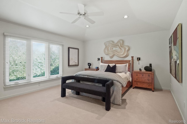 6566 Bristol Dr, West Bloomfield, MI 48322 - bedroom with light carpet, recessed lighting, baseboards, and ceiling fan