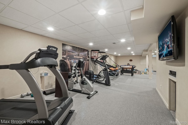 6566 Bristol Dr, West Bloomfield, MI 48322 - exercise room with a drop ceiling, recessed lighting, baseboards, and carpet floors