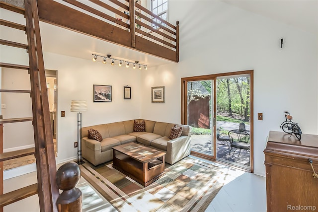 2694 Wayside Dr, Ann Arbor, MI 48103 - living room with rail lighting and a towering ceiling