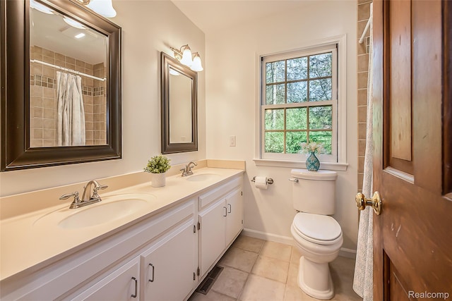 2694 Wayside Dr, Ann Arbor, MI 48103 - full bathroom with double vanity, tile patterned flooring, toilet, baseboards, and a tile shower