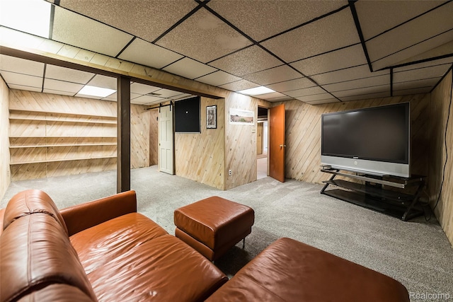 2694 Wayside Dr, Ann Arbor, MI 48103 - carpeted home theater room featuring a drop ceiling and wooden walls